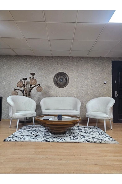 TEDDY Takım Beyaz Boyalı Sivriltme Ayak Çay Seti Koltuk - Berjer , Balkon, Salon, Ofis Krem Renk 40 x 125 Boyut/Ebat ürün görseli