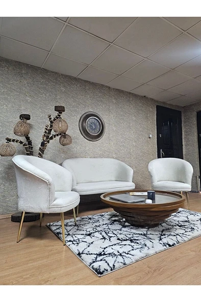 TEDDY Takım Gold Kaplama Sivriltme Ayak Çay Seti Koltuk - Berjer , Balkon, Salon, Ofis Krem Renk 40 x 125 Boyut/Ebat - 3