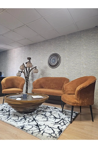 TEDDY Takım Siyah Boyalı Sivriltme Ayak Çay Seti Koltuk - Berjer , Balkon, Salon, Ofis Turuncu Renk 40 x 125 Boyut/Ebat - 4