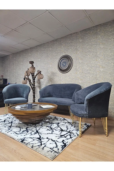 TEDDY Takım Gold Kaplama Telli Ayak Çay Seti Koltuk - Berjer , Balkon, Salon, Ofis Füme Renk 40 x 125 Boyut/Ebat - Resim 4