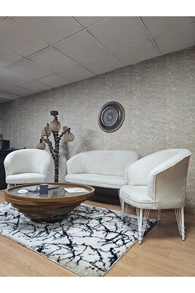 TEDDY Takım Beyaz Boyalı Telli Ayak Çay Seti Koltuk - Berjer , Balkon, Salon, Ofis Krem Renk 40 x 125 Boyut/Ebat - 4