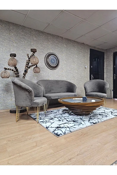 TEDDY Takım Gold Kaplama Telli Ayak Çay Seti Koltuk - Berjer , Balkon, Salon, Ofis Kahverengi Renk 40 x 125 Boyut/Ebat - Resim 3