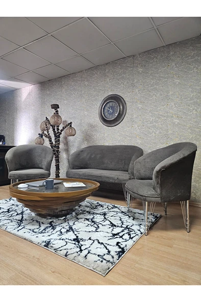 TEDDY Takım Krom Kaplama Telli Ayak Çay Seti Koltuk - Berjer , Balkon, Salon, Ofis Kahverengi Renk 40 x 125 Boyut/Ebat - 4