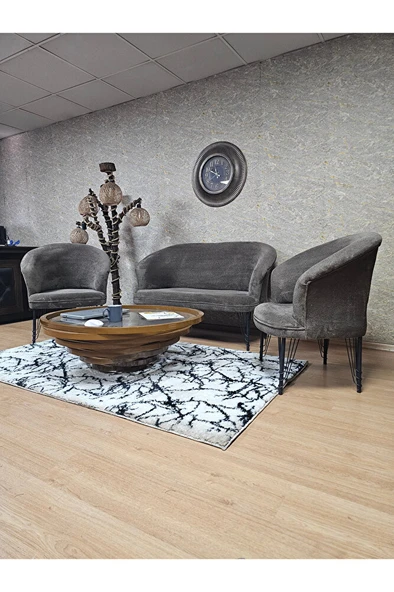 TEDDY Takım Siyah Boyalı Telli Ayak Çay Seti Koltuk - Berjer , Balkon, Salon, Ofis Kahverengi Renk 40 x 125 Boyut/Ebat - Resim 4