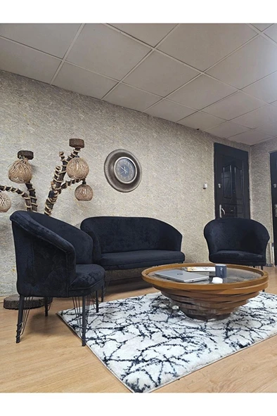 TEDDY Takım Siyah Boyalı Telli Ayak Çay Seti Koltuk - Berjer , Balkon, Salon, Ofis Siyah Renk 40 x 125 Boyut/Ebat - Resim 3