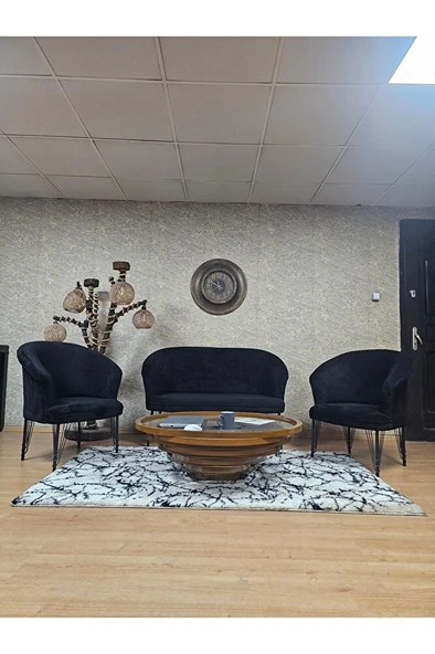 TEDDY Takım Siyah Boyalı Telli Ayak Çay Seti Koltuk - Berjer , Balkon, Salon, Ofis Siyah Renk 40 x 125 Boyut/Ebat ürün görseli