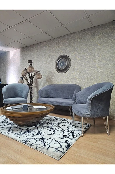 TEDDY Takım Krom Kaplama Telli Ayak Çay Seti Koltuk - Berjer , Balkon, Salon, Ofis Gri Renk 40 x 125 Boyut/Ebat - Resim 4