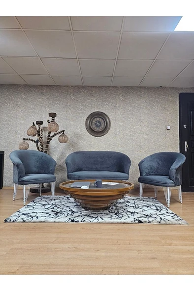 TEDDY Takım Beyaz Boyalı Telli Ayak Çay Seti Koltuk - Berjer , Balkon, Salon, Ofis Füme Renk 40 x 125 Boyut/Ebat