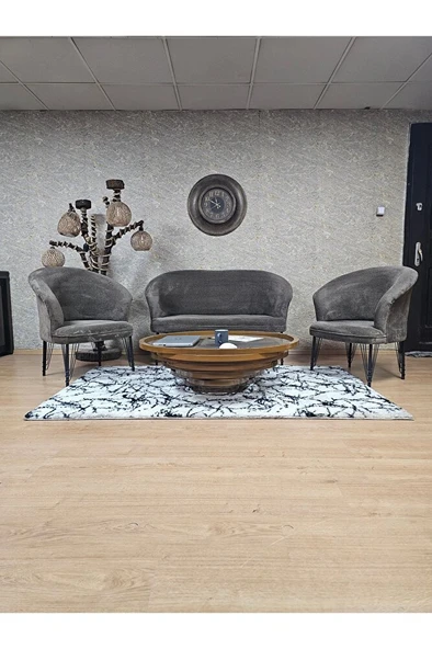 TEDDY Takım Siyah Boyalı Telli Ayak Çay Seti Koltuk - Berjer , Balkon, Salon, Ofis Kahverengi Renk 40 x 125 Boyut/Ebat ürün görseli