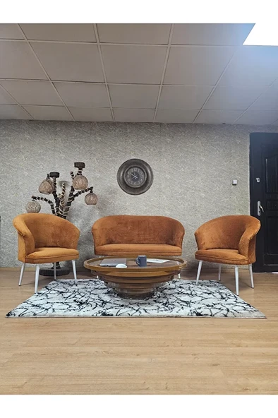 TEDDY Takım Beyaz Boyalı Sivriltme Ayak Çay Seti Koltuk - Berjer , Balkon, Salon, Ofis Kiremit Renk 40 x 125 Boyut/Ebat ürün görseli