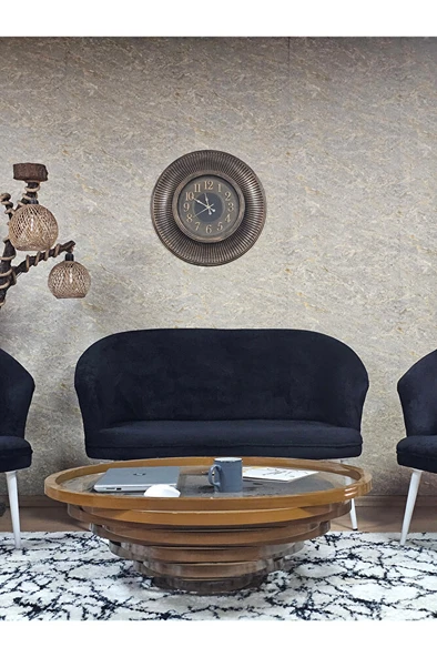 TEDDY Takım Beyaz Boyalı Sivriltme Ayak Çay Seti Koltuk - Berjer , Balkon, Salon, Ofis Siyah Renk 40 x 125 Boyut/Ebat - 2