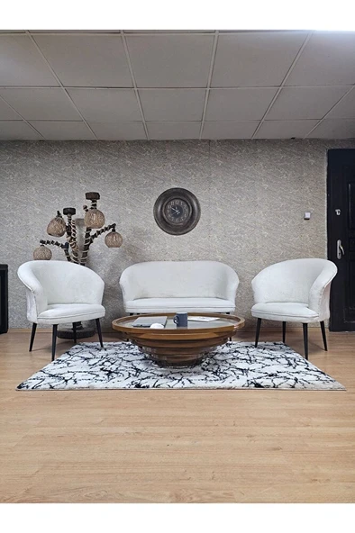 TEDDY Takım Siyah Boyalı Sivriltme Ayak Çay Seti Koltuk - Berjer , Balkon, Salon, Ofis Krem Renk 40 x 125 Boyut/Ebat ürün görseli