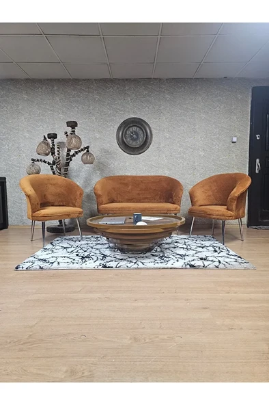 TEDDY Takım Krom Kaplama Sivriltme Ayak Çay Seti Koltuk - Berjer , Balkon, Salon, Ofis Kiremit Renk 40 x 125 Boyut/Ebat ürün görseli 1