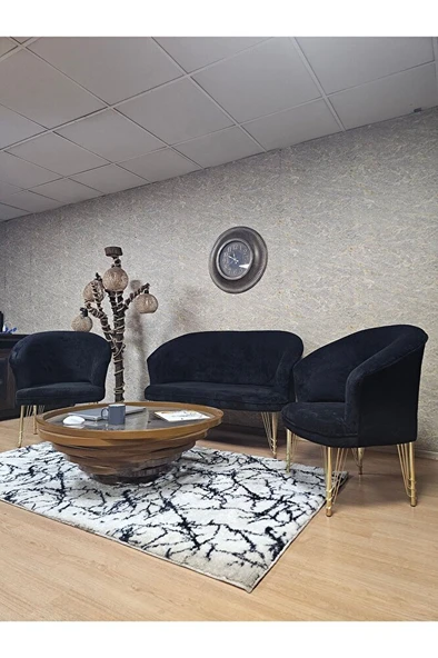 TEDDY Takım Gold Kaplama Telli Ayak Çay Seti Koltuk - Berjer , Balkon, Salon, Ofis Siyah Renk 40 x 125 Boyut/Ebat - 4