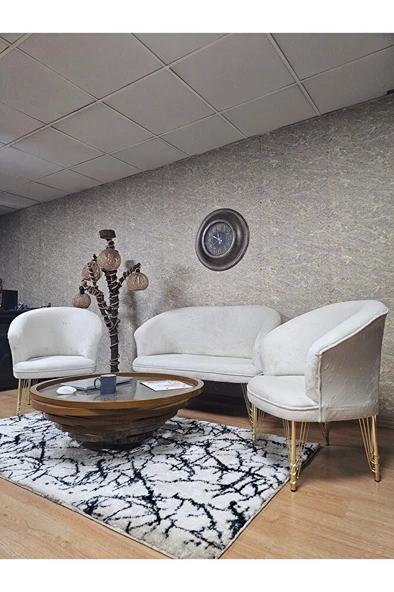 TEDDY Takım Gold Kaplama Telli Ayak Çay Seti Koltuk - Berjer , Balkon, Salon, Ofis Krem Renk 40 x 125 Boyut/Ebat - 4