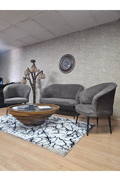 TEDDY Takım Siyah Boyalı Sivriltme Ayak Çay Seti Koltuk - Berjer , Balkon, Salon, Ofis Kahverengi Renk 40 x 125 Boyut/Ebat - Resim 4