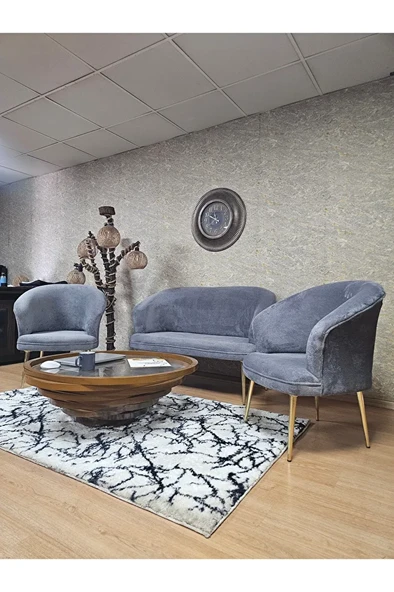 TEDDY Takım Gold Kaplama Sivriltme Ayak Çay Seti Koltuk - Berjer , Balkon, Salon, Ofis Gri Renk 40 x 125 Boyut/Ebat - Resim 4