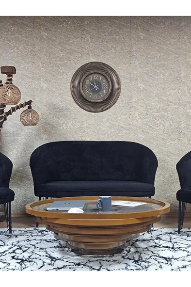 TEDDY Takım Siyah Boyalı Telli Ayak Çay Seti Koltuk - Berjer , Balkon, Salon, Ofis Siyah Renk 40 x 125 Boyut/Ebat - Resim 2