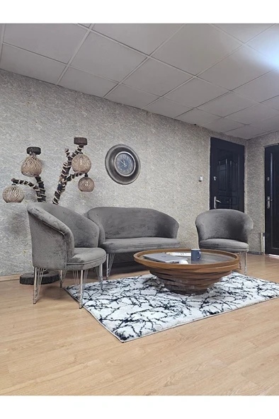 TEDDY Takım Krom Kaplama Telli Ayak Çay Seti Koltuk - Berjer , Balkon, Salon, Ofis Kahverengi Renk 40 x 125 Boyut/Ebat - 3