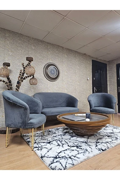 TEDDY Takım Gold Kaplama Telli Ayak Çay Seti Koltuk - Berjer , Balkon, Salon, Ofis Füme Renk 40 x 125 Boyut/Ebat - Resim 3