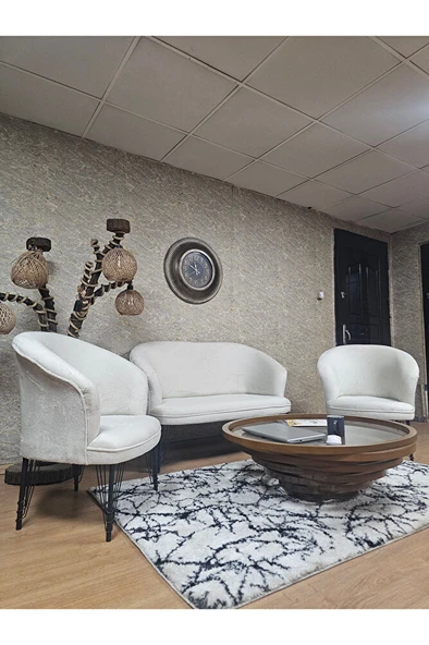 TEDDY Takım Siyah Boyalı Telli Ayak Çay Seti Koltuk - Berjer , Balkon, Salon, Ofis Krem Renk 40 x 125 Boyut/Ebat - 3