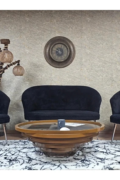 TEDDY Takım Krom Kaplama Sivriltme Ayak Çay Seti Koltuk - Berjer , Balkon, Salon, Ofis Siyah Renk 40 x 125 Boyut/Ebat - Resim 2