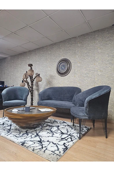 TEDDY Takım Siyah Boyalı Telli Ayak Çay Seti Koltuk - Berjer , Balkon, Salon, Ofis Füme Renk 40 x 125 Boyut/Ebat - Resim 4