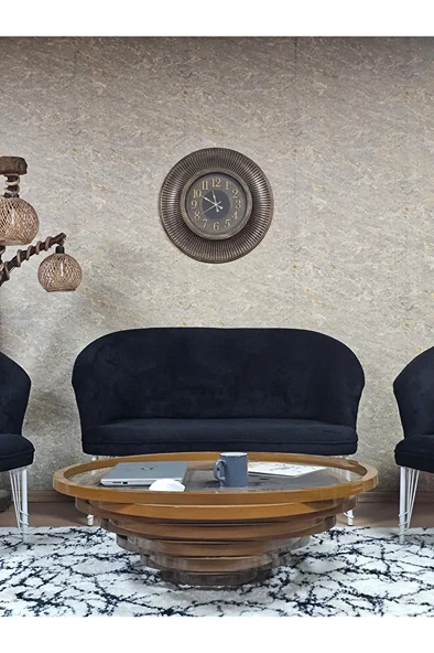 TEDDY Takım Beyaz Boyalı Telli Ayak Çay Seti Koltuk - Berjer , Balkon, Salon, Ofis Siyah Renk 40 x 125 Boyut/Ebat - Resim 2