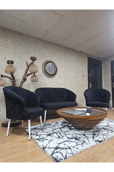 TEDDY Takım Beyaz Boyalı Sivriltme Ayak Çay Seti Koltuk - Berjer , Balkon, Salon, Ofis Siyah Renk 40 x 125 Boyut/Ebat - 3