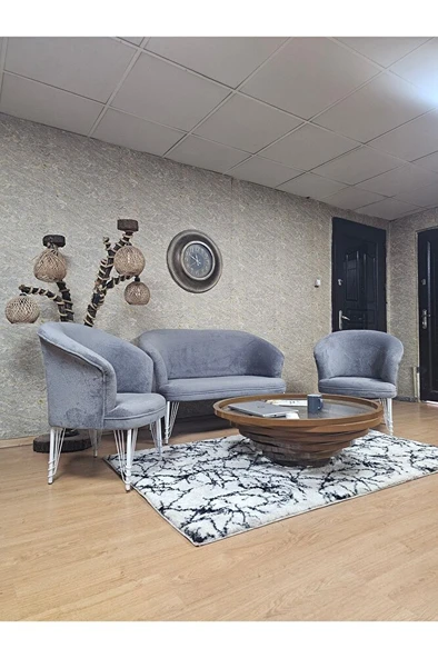 TEDDY Takım Beyaz Boyalı Telli Ayak Çay Seti Koltuk - Berjer , Balkon, Salon, Ofis Gri Renk 40 x 125 Boyut/Ebat - Resim 3