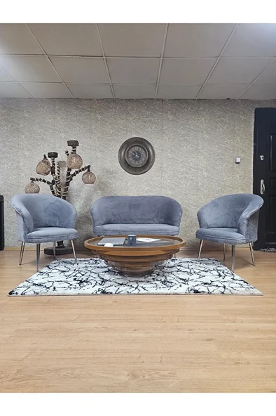 TEDDY Takım Krom Kaplama Sivriltme Ayak Çay Seti Koltuk - Berjer , Balkon, Salon, Ofis Gri Renk 40 x 125 Boyut/Ebat