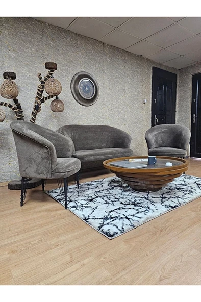 TEDDY Takım Siyah Boyalı Telli Ayak Çay Seti Koltuk - Berjer , Balkon, Salon, Ofis Kahverengi Renk 40 x 125 Boyut/Ebat - Resim 3