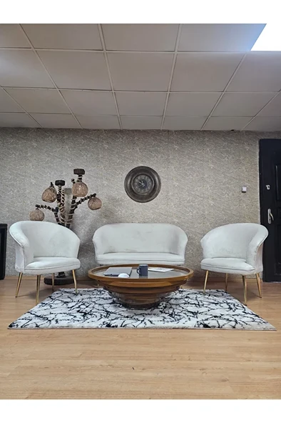 TEDDY Takım Gold Kaplama Sivriltme Ayak Çay Seti Koltuk - Berjer , Balkon, Salon, Ofis Krem Renk 40 x 125 Boyut/Ebat