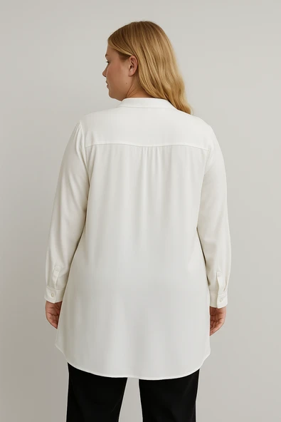 Kadın Büyük Beden Düğme Detaylı Jesica Kumaş Katlama Kol Hakim Yaka Tunik - Resim 8