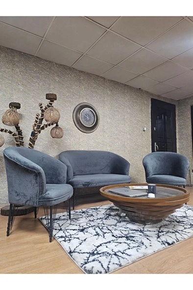 TEDDY Takım Siyah Boyalı Telli Ayak Çay Seti Koltuk - Berjer , Balkon, Salon, Ofis Füme Renk 40 x 125 Boyut/Ebat - Resim 3