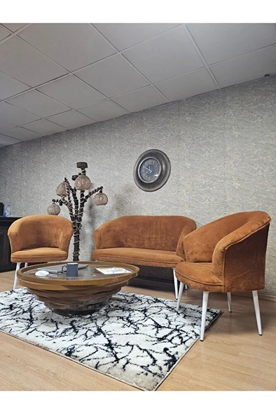 TEDDY Takım Beyaz Boyalı Sivriltme Ayak Çay Seti Koltuk - Berjer , Balkon, Salon, Ofis Kiremit Renk 40 x 125 Boyut/Ebat - Resim 4