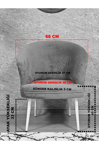 TEDDY Takım Beyaz Boyalı Sivriltme Ayak Çay Seti Koltuk - Berjer , Balkon, Salon, Ofis Siyah Renk 40 x 125 Boyut/Ebat - 6