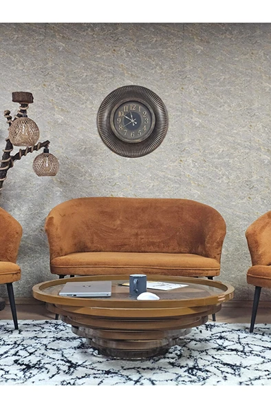 TEDDY Takım Siyah Boyalı Sivriltme Ayak Çay Seti Koltuk - Berjer , Balkon, Salon, Ofis Turuncu Renk 40 x 125 Boyut/Ebat - 2