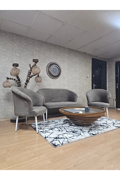 TEDDY Takım Beyaz Boyalı Sivriltme Ayak Çay Seti Koltuk - Berjer , Balkon, Salon, Ofis Kahverengi Renk 40 x 125 Boyut/Ebat - 3