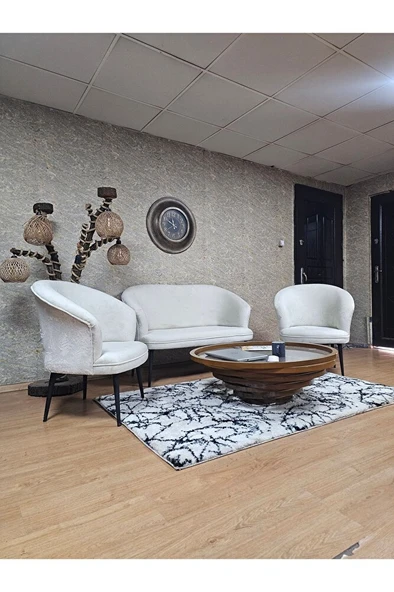 TEDDY Takım Siyah Boyalı Sivriltme Ayak Çay Seti Koltuk - Berjer , Balkon, Salon, Ofis Krem Renk 40 x 125 Boyut/Ebat - Resim 3