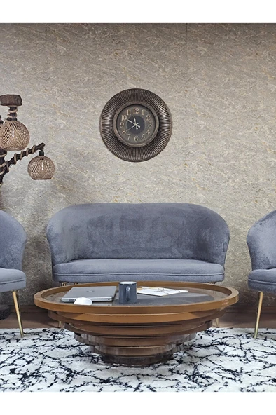 TEDDY Takım Gold Kaplama Sivriltme Ayak Çay Seti Koltuk - Berjer , Balkon, Salon, Ofis Gri Renk 40 x 125 Boyut/Ebat - Resim 2