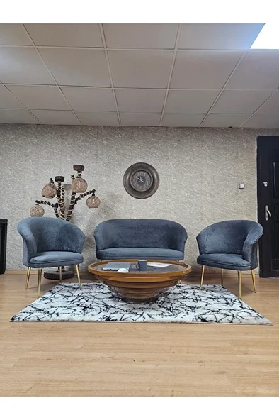 TEDDY Takım Gold Kaplama Sivriltme Ayak Çay Seti Koltuk - Berjer , Balkon, Salon, Ofis Füme Renk 40 x 125 Boyut/Ebat ürün görseli