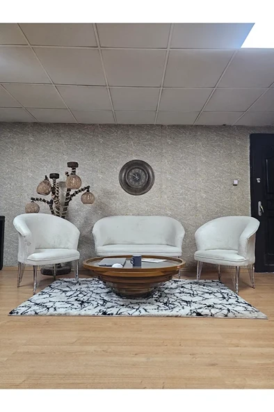 TEDDY Takım Krom Kaplama Telli Ayak Çay Seti Koltuk - Berjer , Balkon, Salon, Ofis Krem Renk 40 x 125 Boyut/Ebat ürün görseli 1