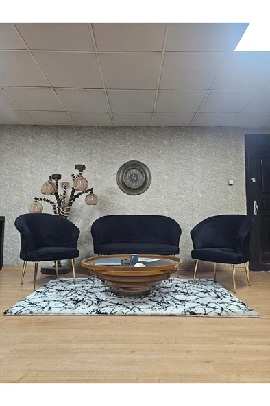 TEDDY Takım Gold Kaplama Sivriltme Ayak Çay Seti Koltuk - Berjer , Balkon, Salon, Ofis Siyah Renk 40 x 125 Boyut/Ebat ürün görseli