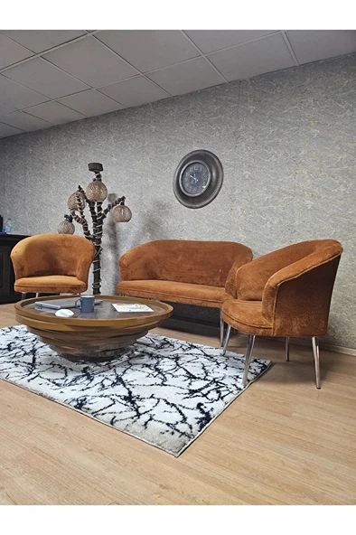 TEDDY Takım Krom Kaplama Sivriltme Ayak Çay Seti Koltuk - Berjer , Balkon, Salon, Ofis Kiremit Renk 40 x 125 Boyut/Ebat - Resim 4