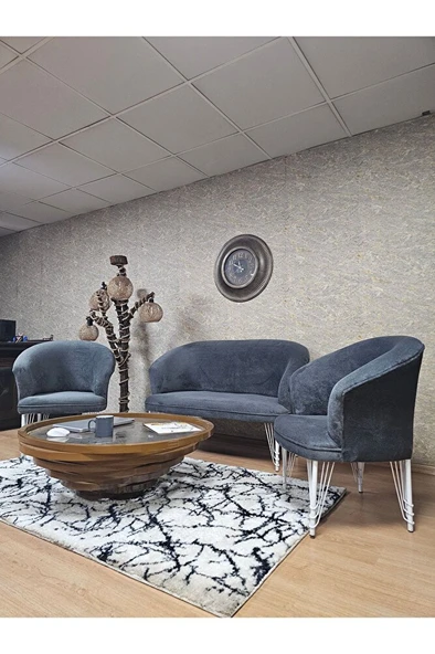 TEDDY Takım Beyaz Boyalı Telli Ayak Çay Seti Koltuk - Berjer , Balkon, Salon, Ofis Füme Renk 40 x 125 Boyut/Ebat - 4