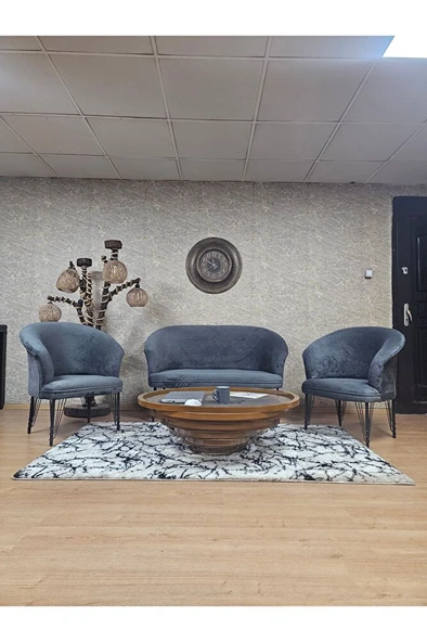 TEDDY Takım Siyah Boyalı Telli Ayak Çay Seti Koltuk - Berjer , Balkon, Salon, Ofis Füme Renk 40 x 125 Boyut/Ebat ürün görseli 1