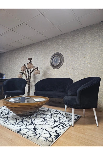 TEDDY Takım Beyaz Boyalı Sivriltme Ayak Çay Seti Koltuk - Berjer , Balkon, Salon, Ofis Siyah Renk 40 x 125 Boyut/Ebat - 4