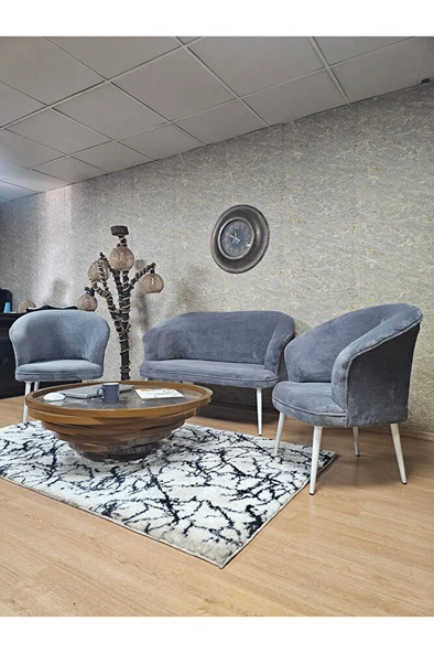 TEDDY Takım Beyaz Boyalı Sivriltme Ayak Çay Seti Koltuk - Berjer , Balkon, Salon, Ofis Gri Renk 40 x 125 Boyut/Ebat - 4