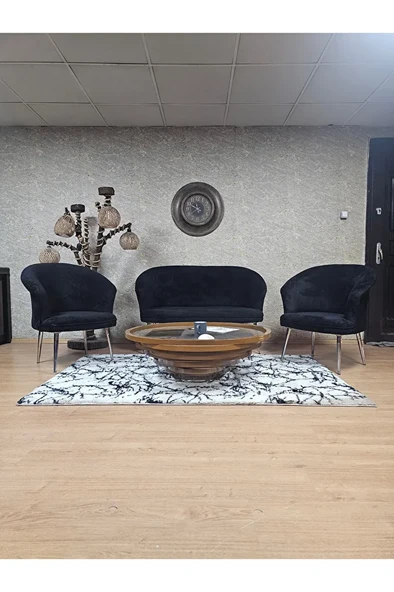 TEDDY Takım Krom Kaplama Sivriltme Ayak Çay Seti Koltuk - Berjer , Balkon, Salon, Ofis Siyah Renk 40 x 125 Boyut/Ebat ürün görseli 1